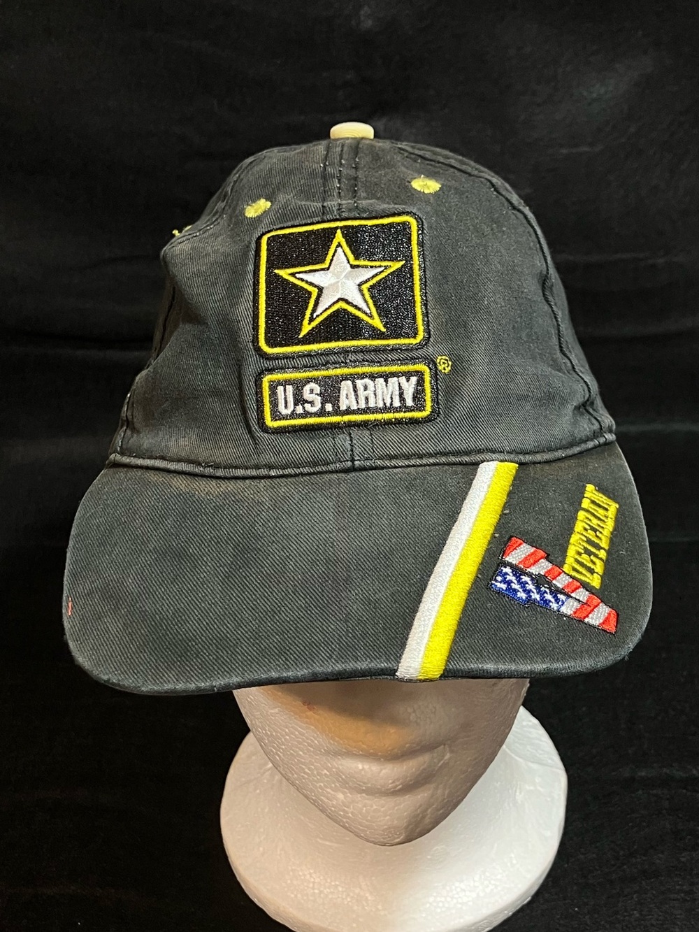 Eagle Crest US Army Veteran Ball Cap Distressed Charcoal Black Hat Off. Licensed